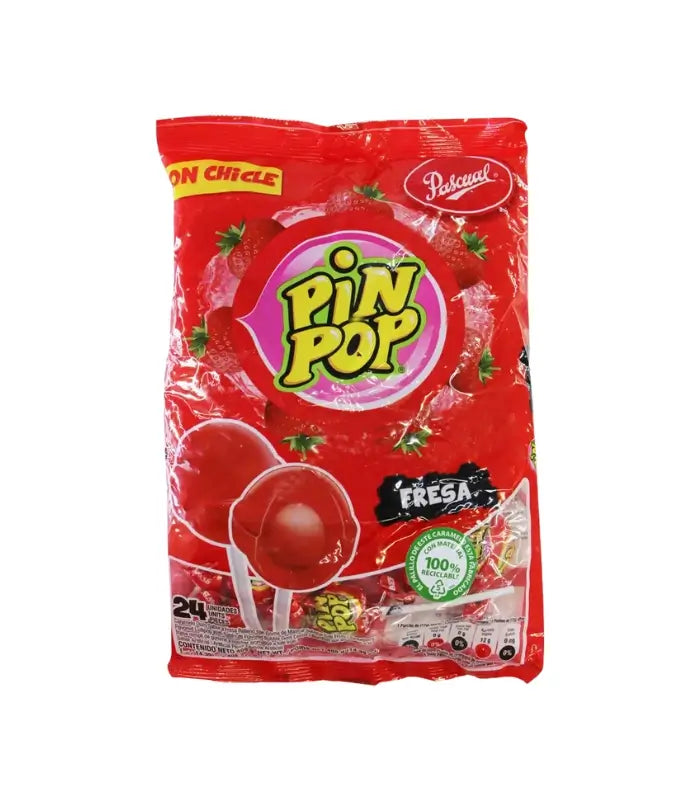 Pin Pop Strawberry (Fresa) 408 g Piruleta de fresa jugosa con una sorpresa masticable