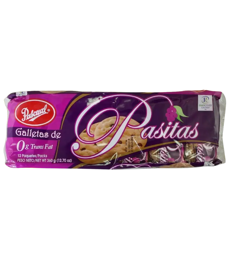 Pascual Raisin Cookies 12-Pack (360g) — Soft Panamanian Raisin Biscuits, 0g Trans Fat