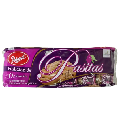 Pascual Raisin Cookies 12-Pack (360g) — Soft Panamanian Raisin Biscuits, 0g Trans Fat