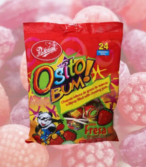 Osito Bum Strawberry Lollipops 360g  Sweet Surprise with Bubble Gum Center