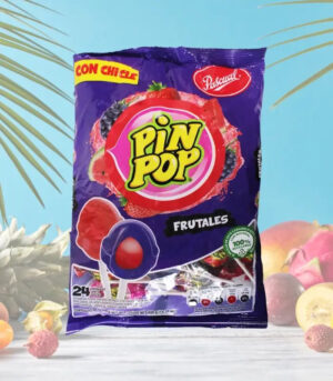 Pin Pop Lollipop Assorted Fruit 408g  A Fruity Explosion with a Chewy Surprise